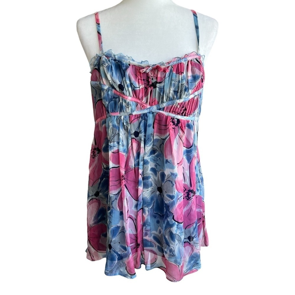 INC International Concepts Pink and Blue Floral Spaghetti-Strap Tank